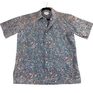 Vintage‎ Reyn Spooner Hawaiian Reverse Print Button Up Shirt Size L Blue Floral
